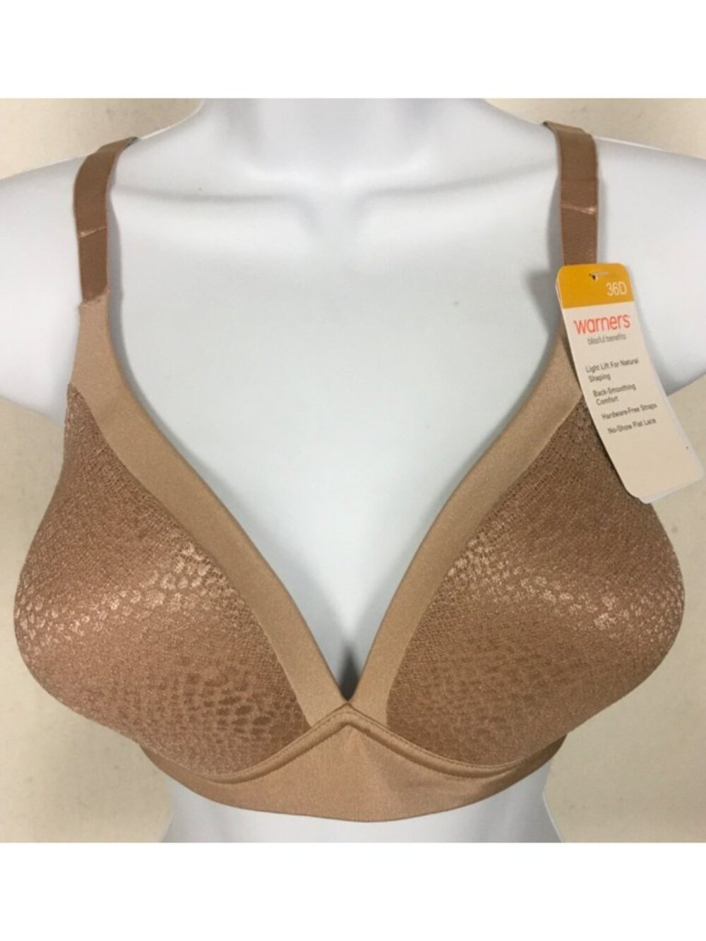 Warners T shirt Bra Size 36D Beige Lined Back Smooth W4013 Wireless New w Tags